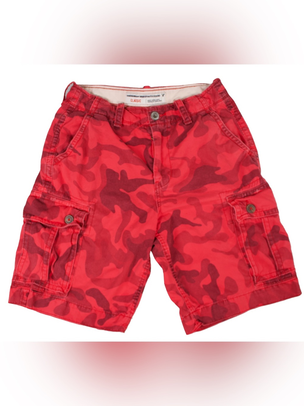 American Eagle Red Camo Cargo Shorts Men’s 28 Classic Fit Y2K Streetwear